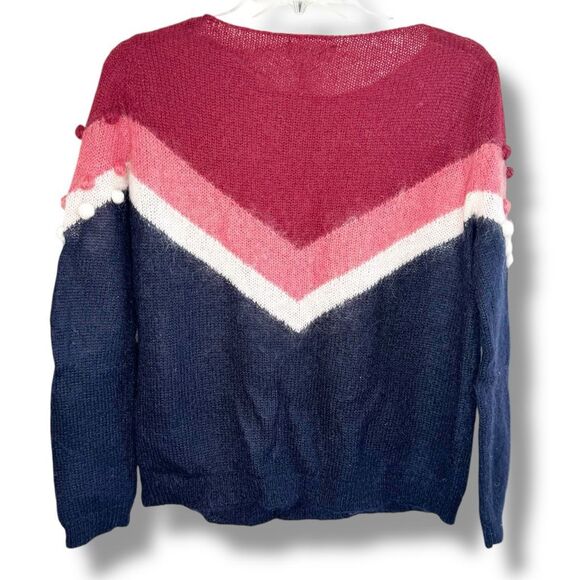Sézane Paris Multi-Color Chevron Pom-Pom Mohair Wool Sweater Women’s Size Small - Picture 5 of 10